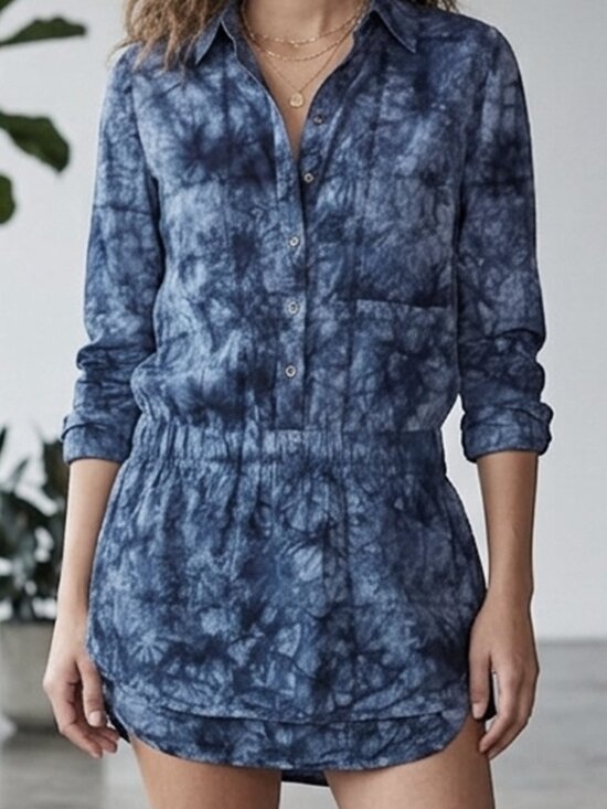 Thakoon Dresses & Skirts - THAKOON Indigo Shirt Dress Skort Romper Shibori Tie Dye Long Sleeve Size 2